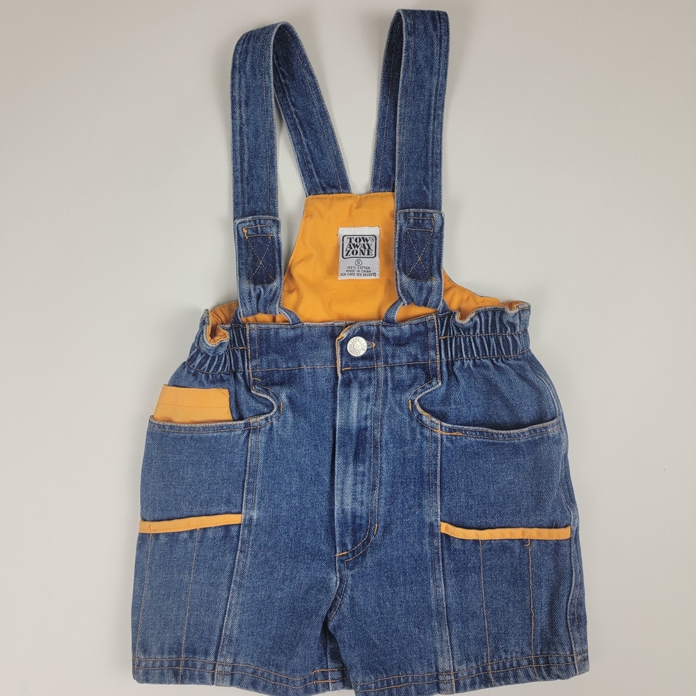 Denim Overalls with Orange Accents